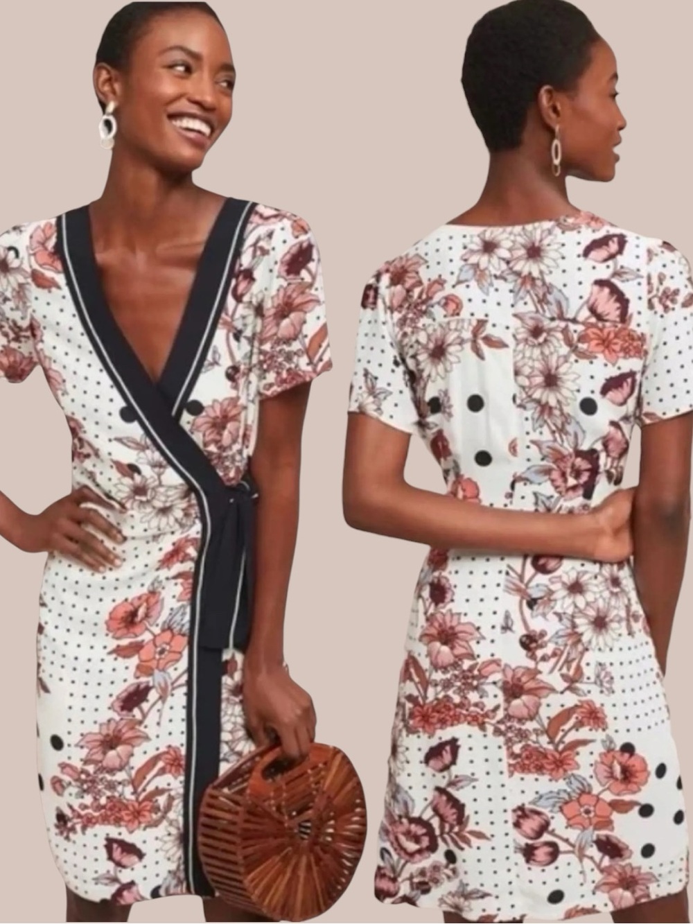 Anthropologie • Maeve Aubrey Floral Polka Dot Wrap Dress || Size 0